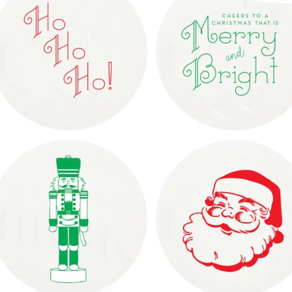 Discontinued Rare Haute Papier Letterpress Santa Christmas Coasters